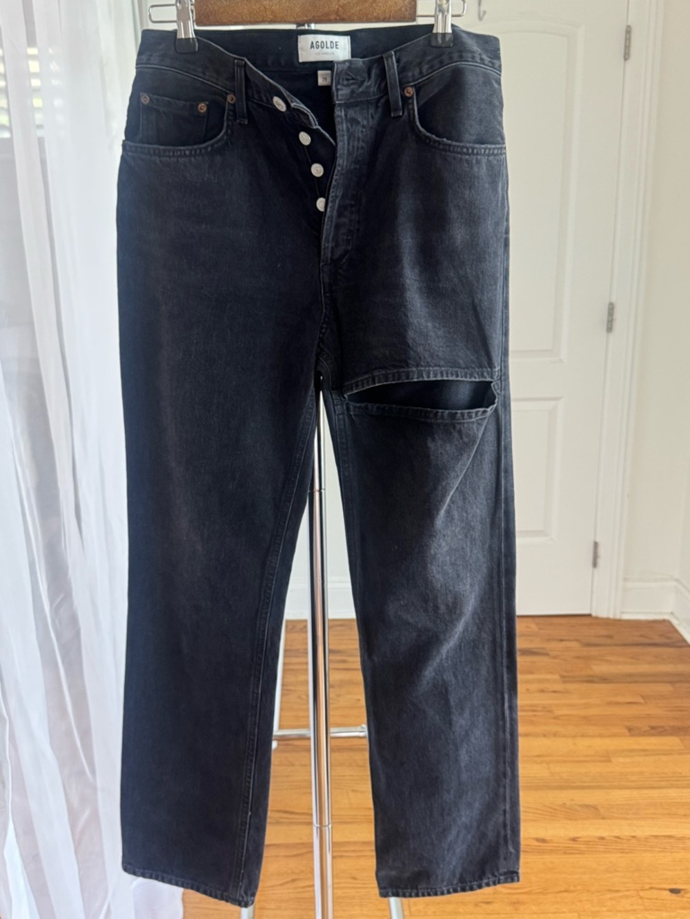 AGOLDE Lana Slice Black Denim Organic Cotton Button-Fly 28